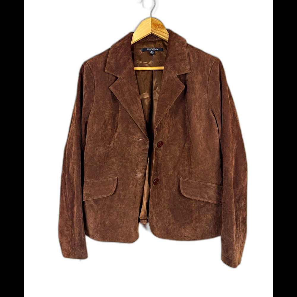 Vintage Brown Leather Blazer Jacket Chadwicks Lined Pockets Women Size 10